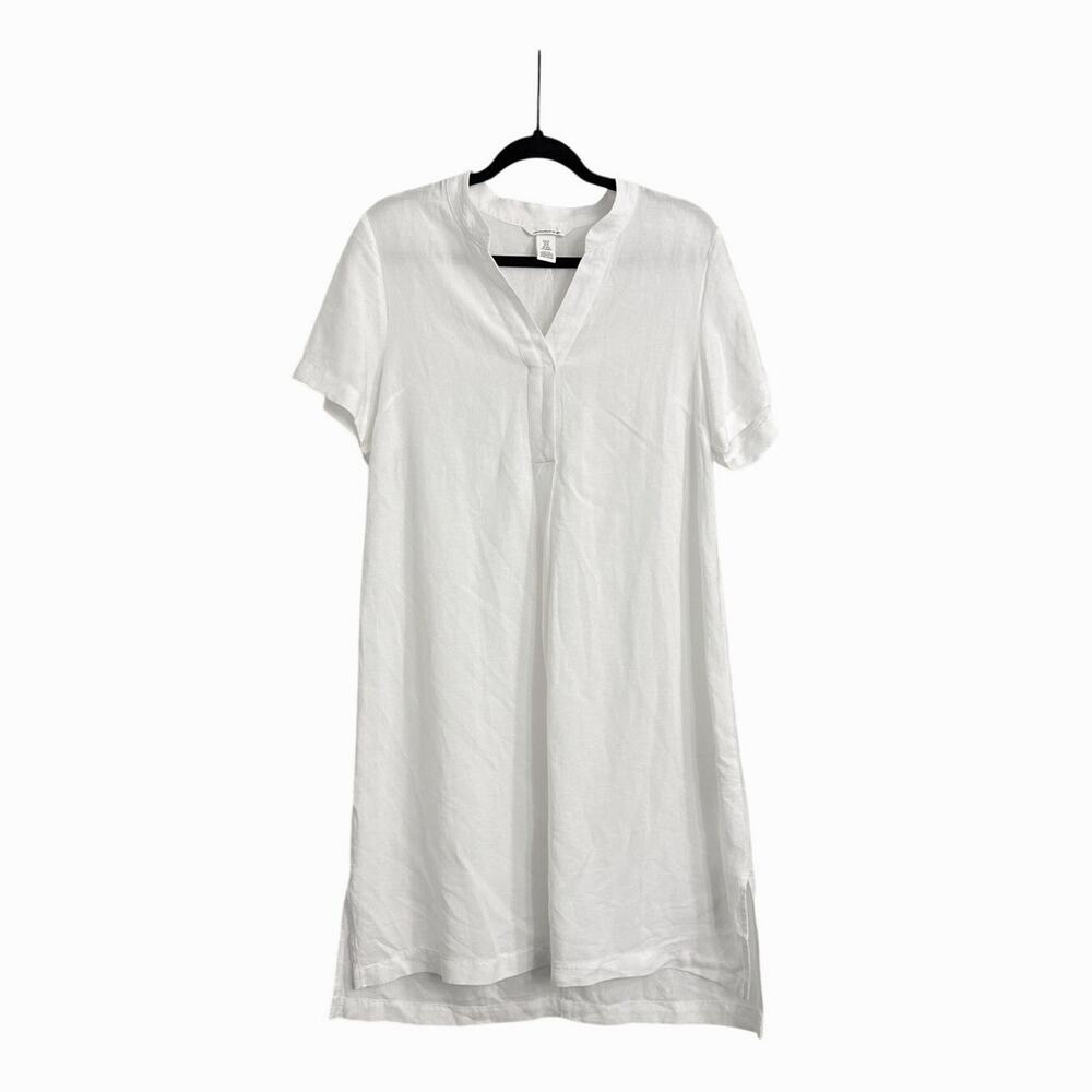 H&M Linen Popover Coverup White Lightweight Resort Mini Dress XS
